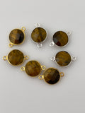 Tiger Eye Bezel, Coin Shape - Two Loop, 925 Sterling Silver, Size: 11mm, 1Pc.
