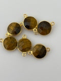 Tiger Eye Bezel, Coin Shape - Two Loop, 925 Sterling Silver, Size: 11mm, 1Pc.