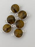 Tiger Eye Bezel, Coin Shape - Two Loop, 925 Sterling Silver, Size: 11mm, 1Pc.