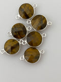 Tiger Eye Bezel, Coin Shape - Two Loop, 925 Sterling Silver, Size: 11mm, 1Pc.
