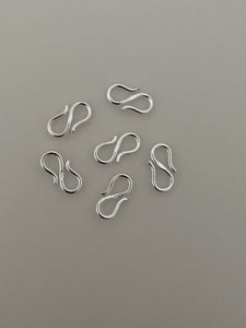6 Pcs. of Sterling Silver Plain S Hook/Claps | 6 Pcs In a Pack | Size: 15mmX8mm | H7SS