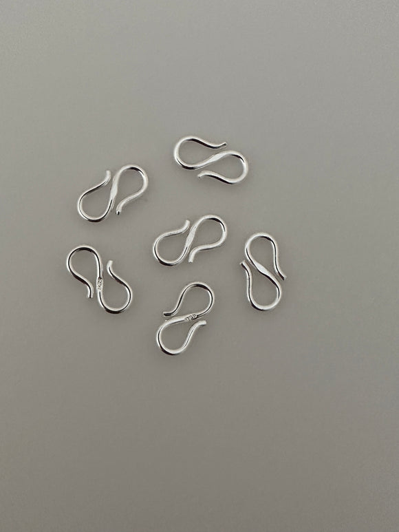 Plain S Hooks | 4 Pcs. of Sterling Silver Plain S Hook/Clasp | 4 Pcs In a Pack | 925 Sterling S-Hooks | Size: 15mmX8mm | H7SS