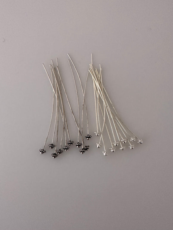 Sterling Headpins | Shiny & Oxidized Sterling Silver Fancy Design Headpins | 925 Sterling Silver | Available in three sizes: 2