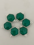 Green Onyx Bezel  pack of 6 pieces of Connectors Green Onyx Sterling Silver (925) Bezel, Gold Plated, Hexagon Shape, Size : 12mm