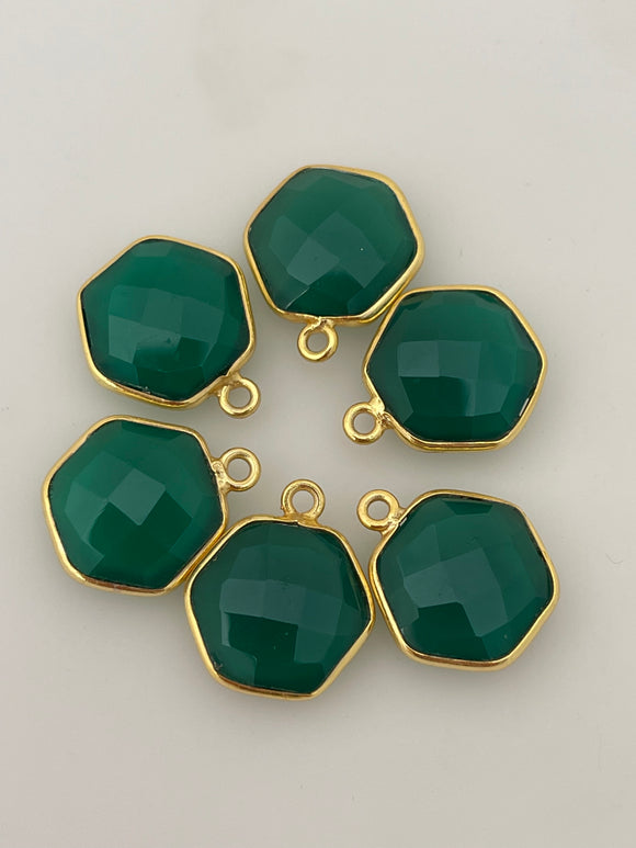 Green Onyx Bezel  pack of 6 pieces of One Loop Green Onyx Gold Plated, Hexagon Shape, Size : 12mm#DM 1183