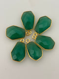 Green Onyx Six Pieces in a pack One Loop Real Gold Plated Green Onyx Wide Hexagon Shape,Size:11mmX15mm.#DM 1051