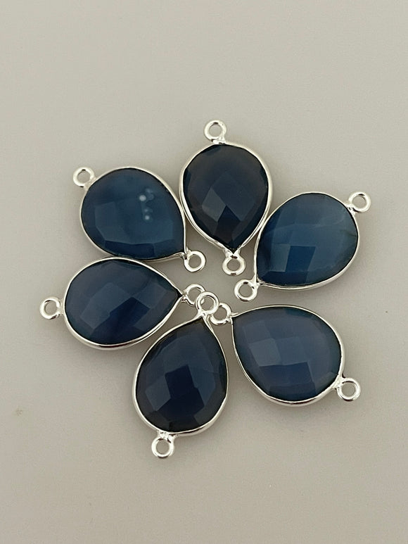 Blue Opal Six Piece a Pack Connector  Real Sterling Silver 925 Blue Opal Pear Shape, Size : 12mmX15mm.#DM 556
