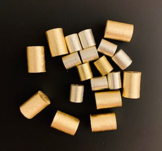 1 Strand of Cylinder/Barrel Shape Beads Brushed Finish e-coated 2 Colors- Gold finish Silver Plated And Six Size 4mX6mto 15mX8m
