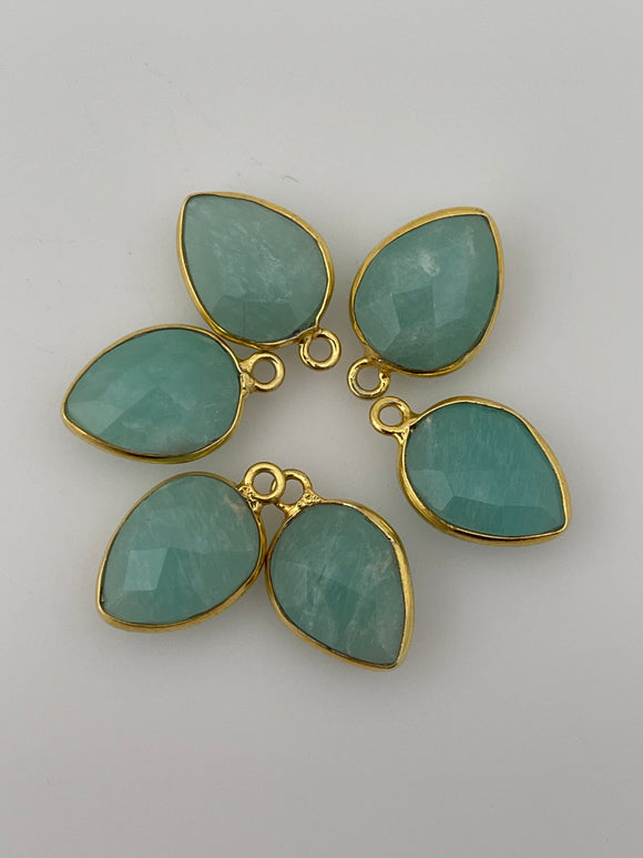 Amazonite Pack of Pieces One Loop  Real Gold Plated Amazonite Bezel Pear Shape,Size:9mX12m.DM 913