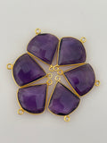 Amethyst  Bezel Six Pieces Connector Gold Plated Amethyst Two Loop  ,QTR Circle Shape, Size : 17mm.#DM 498
