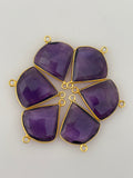 Amethyst  Bezel Six Pieces Connector Gold Plated Amethyst Two Loop  ,QTR Circle Shape, Size : 17mm.#DM 498