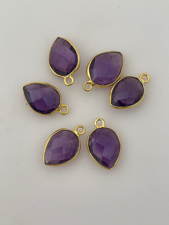 Amethyst Bezel Pack of Pieces One Loop  Real Gold Plated and Sterling Silver Amethyst Bezel Pear Shape,Size:9mX12m.