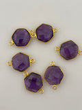 Amethyst bezel  Pack of Six Pieces Connector Real Gold Plated Amethyst Hexagon  Shape, Size : 12mm.#DM 239