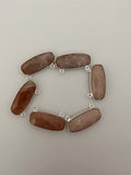 Peach Moon Stone  Six Piece a Pack Connector Real Gold Plated and Sterling Silver 925 Peach Moon Stone Oval  Shape, Size : 10mmX24mm.