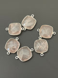 Rose Quartz  of Six Pieces Connector Sterling Silver 925 Light Rose Quartz Cushion Shape, Size :15mm# DM 904