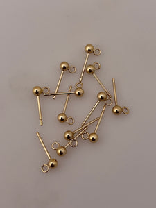 14K Real Gold Filled | 3mm and 4mm Stud Ball Earring W/Open Ring | 10 to 12 pieces in each pack | Gold Filled | Earring Studs |