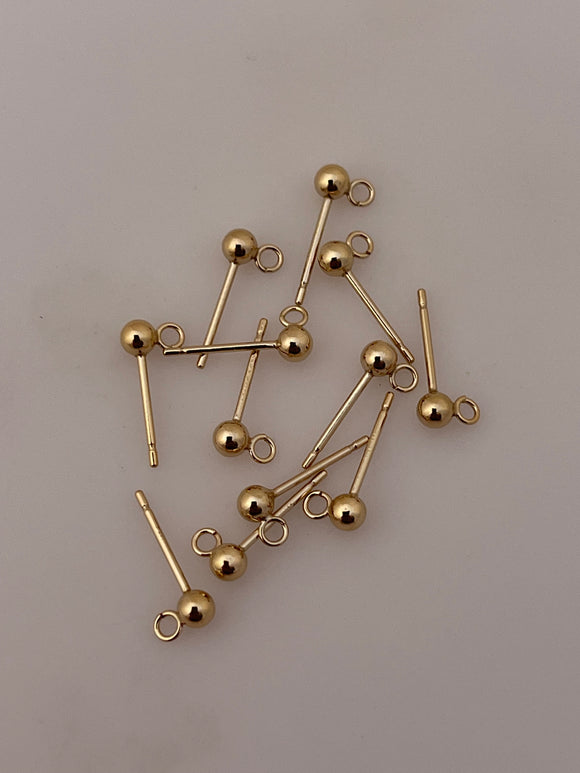 14K Real Gold Filled | 3mm and 4mm Stud Ball Earring W/Open Ring | 10 to 12 pieces in each pack | Gold Filled | Earring Studs |