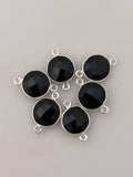 Black Onyx Pack of Six Pieces Connector Real d Sterling Silver 925 Black Onyx Coin  Shape, Size : 11mm.#DM 1092