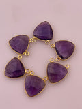 Amethyst bezel Connector Real Gold Plated Amethyst  Bezel ,Trillion Shape Six Pieces,Size:15mm.#DM 237