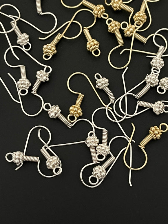 15 Pairs of Gold Finish, Silver Plated.  E-Coated, Fancy Ear Wires, Findings, Beaded Ear Wires, Copper Earwires Size :25mm