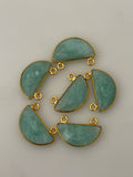 Amazonite  Pack of Pieces Connector Real Gold Plated and Sterling Silver 925 Amazonite Bezel Half Moon Shape,Size:9mmX18mm.
