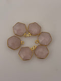 Rose Quartz Bezel – 1 Piece, Hexagon Shape, 12mm – Gold Plated, One Loop, 1Pcs