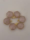 Rose Quartz Bezel – 1 Piece, Hexagon Shape, 12mm – Gold Plated, One Loop, 1Pcs