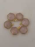 Rose Quartz Bezel – 1 Piece, Hexagon Shape, 12mm – Gold Plated, One Loop, 1Pcs