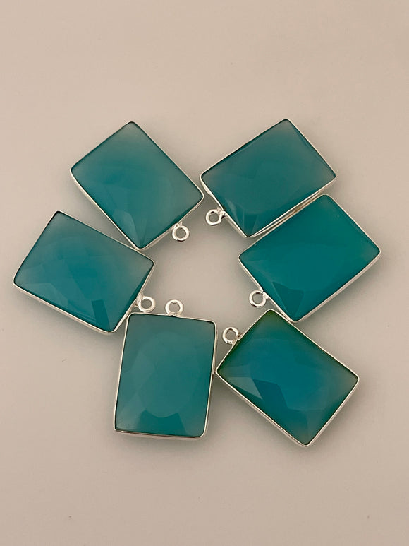 Aqua Chalcedony Bezel Packof 6Pieces OneLoop Real Gold Plated And Sterling Silver Natural Aqua Chalcedony Rectangle Shape ,Size :15mX20m