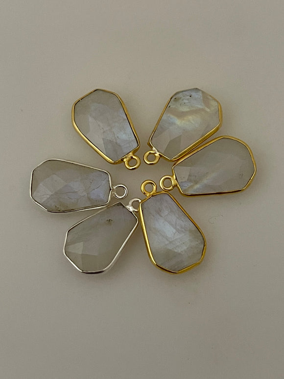 Rainbow Moonstone  FineTo SixPieces in a pack One Loop Real Gold Plated and Sterling  Rainbow Moonstone Wide Hexagon Shape,Size:10mmX15mm.