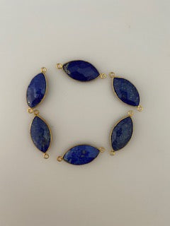 Six Piece a Pack Connector Real Gold Plated Lapis Lazuli  Marquise Shape, Size : 11mmX22mm.