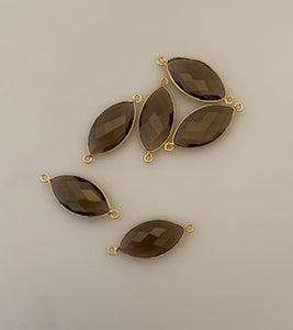 Six Piece a Pack Connector Real Gold Plated  Smokey Quartz  Bezel Marquise Shape, Size : 11mmX22mm.