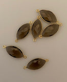 Six Piece a Pack Connector Real Gold Plated  Smokey Quartz  Bezel Marquise Shape, Size : 11mmX22mm.