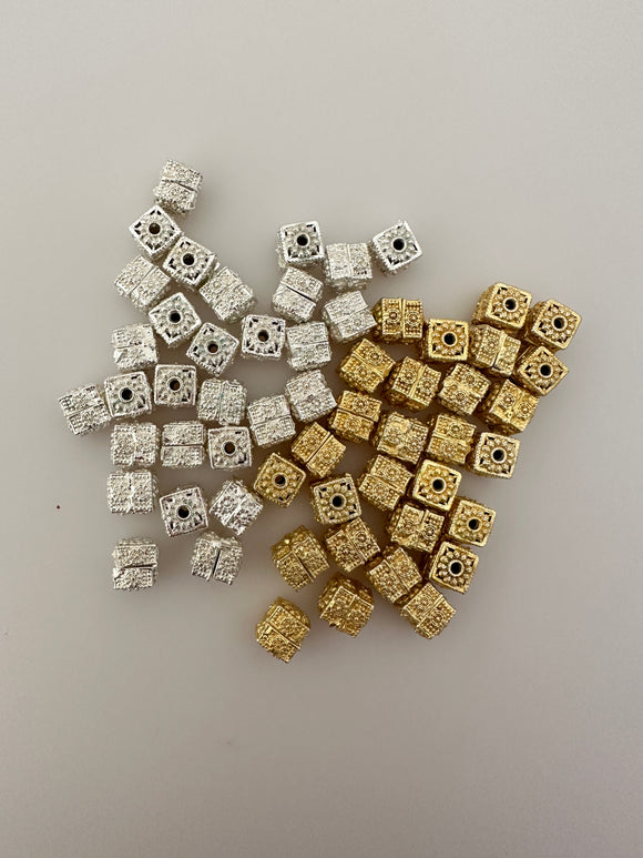 1 Strand of Light weight Square  Beads |  Brushed | Anti Tarnished | Copper/Brass Beads | Gold Finish and Silver Plated |  Size- 7mmX7mm