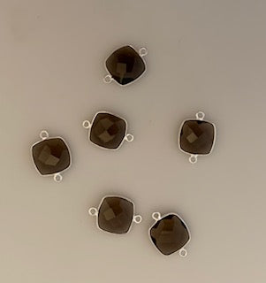Six Piece a Pack Connector Gold Plated And  Sterling Silver 925 Smokey Quartz  Bezel ,Cushion Shape, Size : 12mm. #DM 59