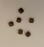 Six Piece a Pack Connector Gold Plated And  Sterling Silver 925 Smokey Quartz  Bezel ,Cushion Shape, Size : 12mm. #DM 59