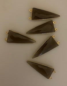 Five  to six Piece a Pack Connector Real Gold Plated  Smokey Quartz  Bezel ,Triangle Shape, Size : 15mmX35mm.