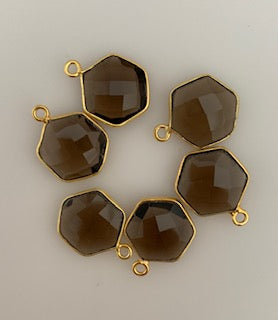 Smokey Quartz Bezel Six Piece a Pack one loop  Real Gold Plated and Sterling Silver 925 Bezel Hexagon  Shape, Size : 12mm.