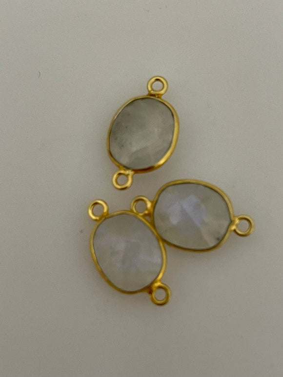 Rainbow Moon Stone  Pack of Six Pieces Connector Real Gold Plated and Sterling Silver 925 Rainbow Moonstone Oval Shape, Size:9mmX11mm.