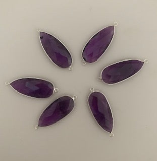 Six Piece a Pack Connector  Sterling Silver 925 Amethyst   Pear Shape, Size : 14mmX32mm.#DM 39