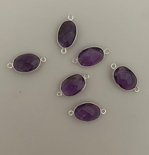 Six Piece a Pack Connector  Sterling Silver Amethyst  Oval  Shape, Size : 10mmX15mm.