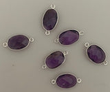 Six Piece a Pack Connector  Sterling Silver Amethyst  Oval  Shape, Size : 10mmX15mm.