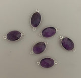 Six Piece a Pack Connector  Sterling Silver Amethyst  Oval  Shape, Size : 10mmX15mm.