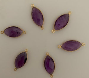 Amethyst Bezel Pack of Six Piece Connector Real Gold Plated and Sterling Silver 925 Amethyst  Marquise Shape, Size : 11mmX22mm.