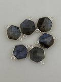 Labradorite  Bezel Connector  Pack of six Pieces  Sterling Silver 925 Natural Labradorite, Hexagon  Size:12mm#DM 197