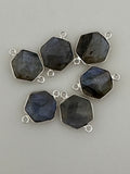 Labradorite  Bezel Connector  Pack of six Pieces  Sterling Silver 925 Natural Labradorite, Hexagon  Size:12mm#DM 197