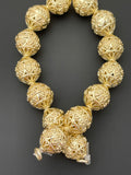 1 Strand of Decorated Bead | Fancy Gold Finish Beads | Anti Tarnish Beads | 8 Inch Long Bead Strand | Size: 14mmX12mm #NO-140