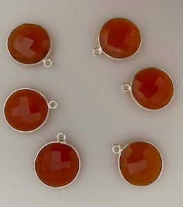 Six Piece a Pack One loop  Sterling Silver 925 Carnelian Round  Shape, Size : 15mm.