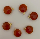Six Piece a Pack One Loop Real Gold Plated  Carnelian Round Shape, Size : 15mm#KE 406