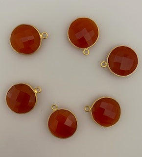 Six Piece a Pack One Loop Real Gold Plated  Carnelian Round Shape, Size : 15mm#KE 406